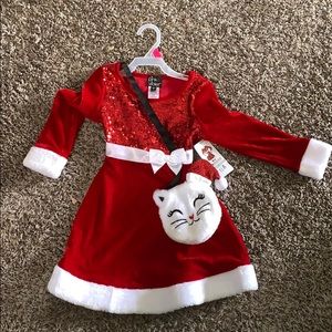 Little Girls red Christmas dress with Purse